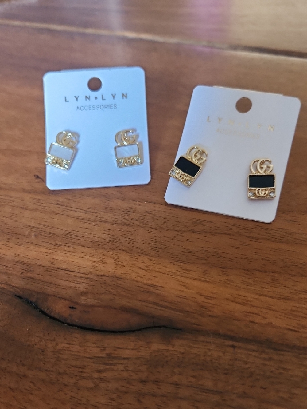 Fashion Jewelry Gold Tone Stud Earrings with Black and White Enamel
